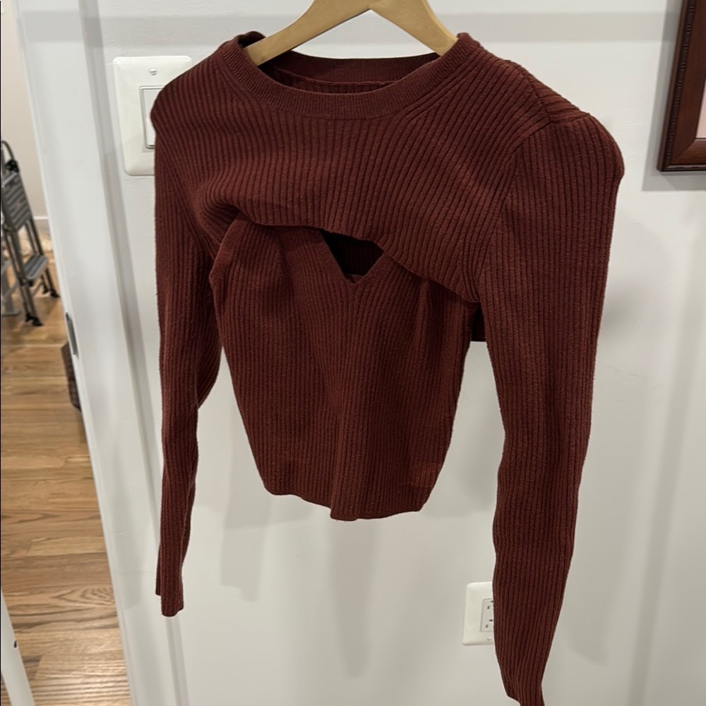 Abercrombie & Fitch Textured Knit Top in Rich Brown